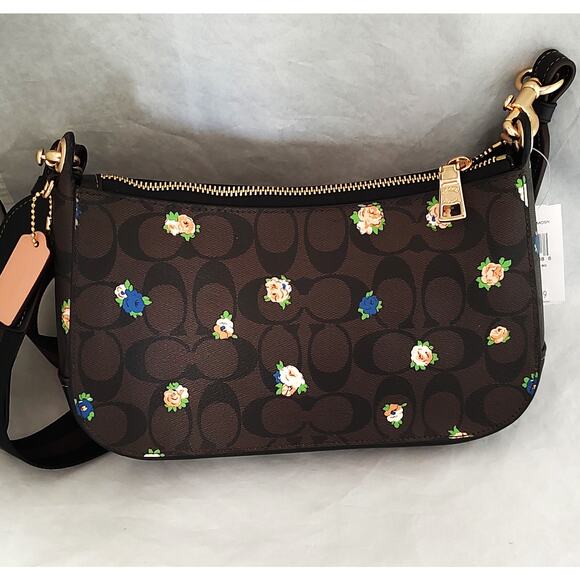 Coach Jes Baguette Brown w/Mini Roses Crossbody Small NWT C6823 Aug 2021 L Strap - Picture 6 of 13